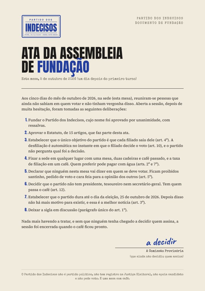 Primeira página da ata de fundação